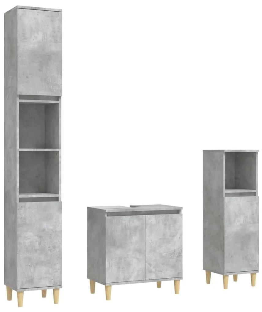 3 pcs conj. móveis casa banho derivados madeira cinza cimento