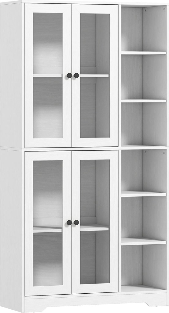 HOMCOM Armário de cozinha com portas de vidro, prateleiras, compartimentos abertos, 172 cm de altura, MDF, Branco | Aosom Portugal