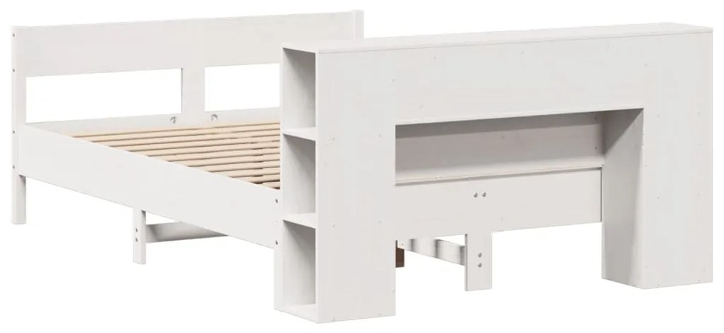 Cama com estante sem colchão 120x190 cm pinho maciço branco