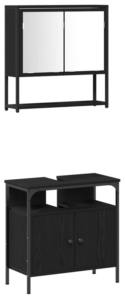 Conjunto de Móveis para Banheiro com 4 Peças - Carvalho Preto
