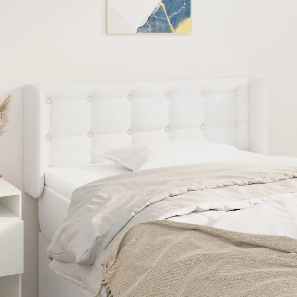 3118853 vidaXL Cabeceira cama c/ abas couro artificial 103x16x78/88 cm branco