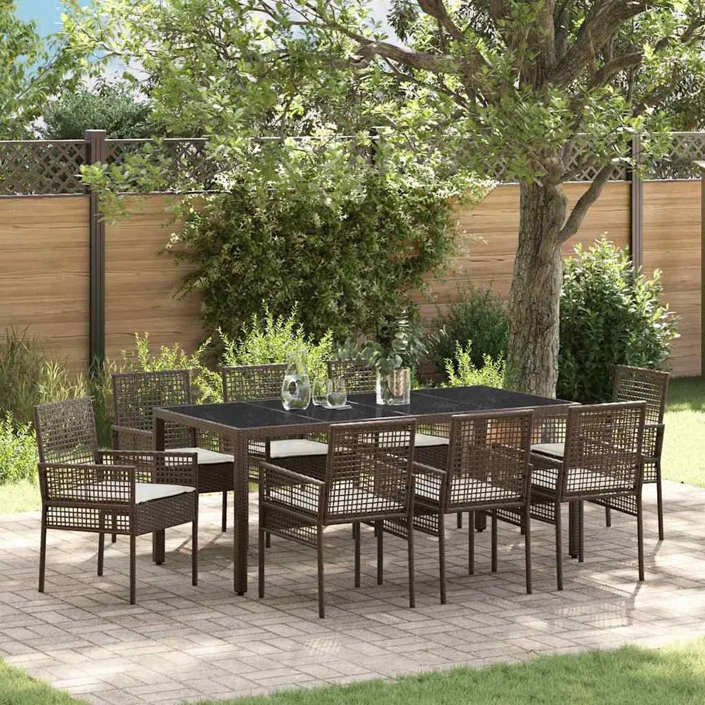 vidaXL Conjunto de Jantar para Jardim 9 pcs Castanho 190 x 90 x 75 cm
