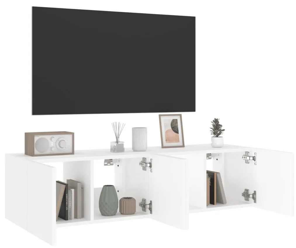 Móveis de parede p/ TV com luzes LED 2 pcs 60x35x31 cm branco