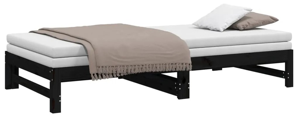 Sofá-cama de puxar 2x(100x200) cm madeira de pinho maciça preto