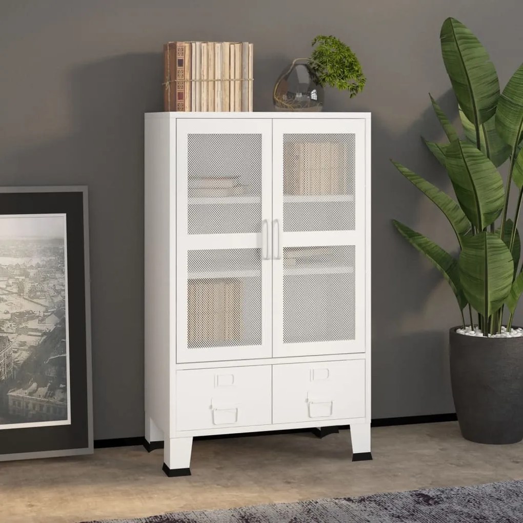 339622 vidaXL Aparador de arrumação industrial 70x40x115 cm metal branco