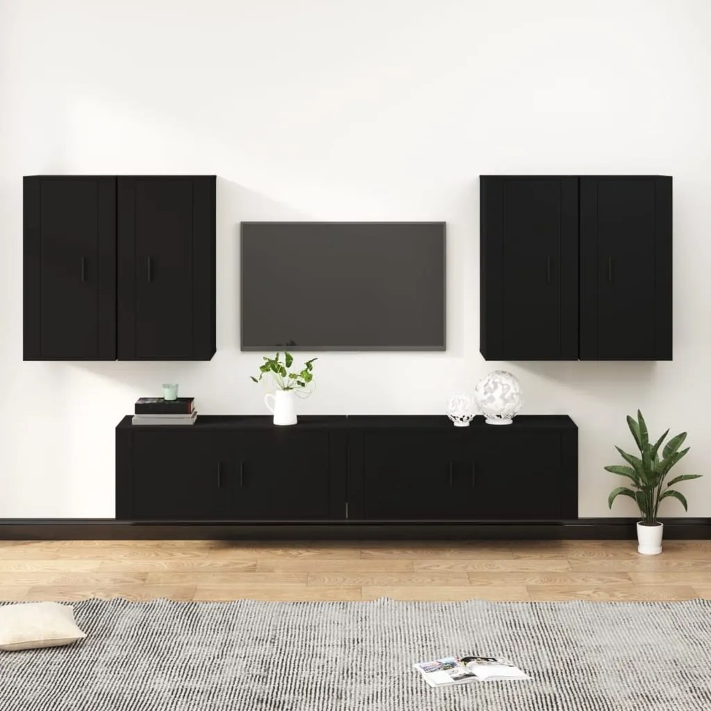 vidaXL Conjunto móveis de TV 6 pcs madeira processada preto