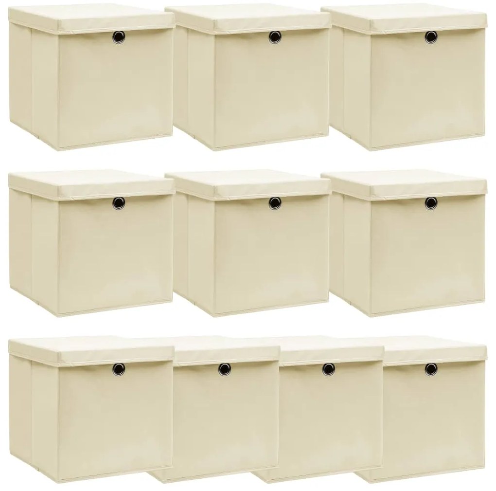 Caixas de arrumação com tampa 10 pcs 32x32x32 cm tecido creme