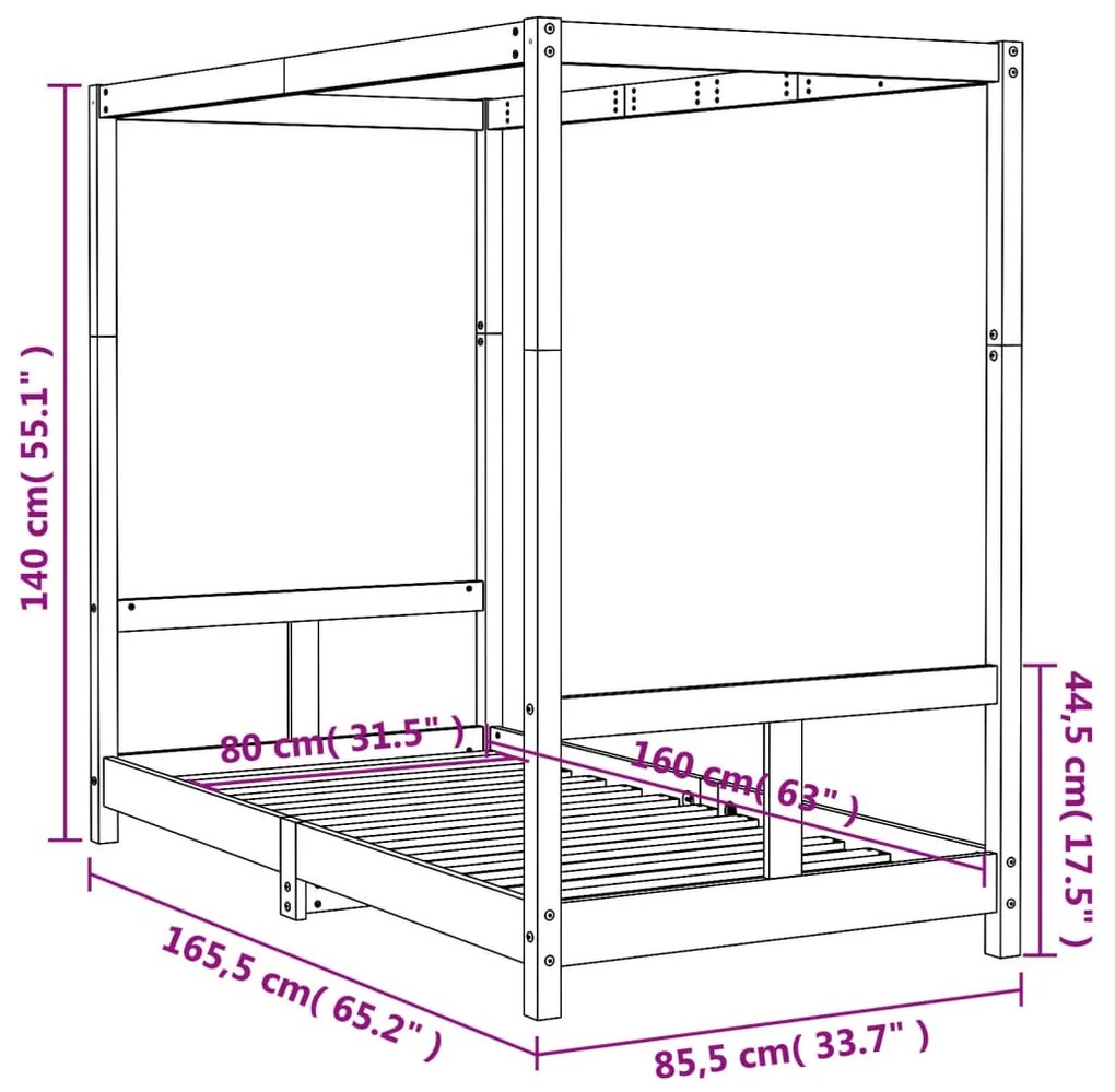 Estrutura de cama infantil 80x160 cm pinho maciço