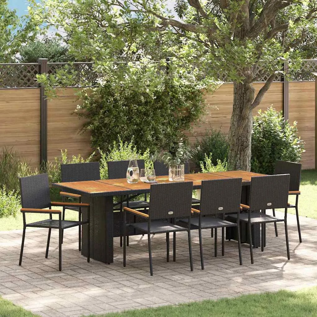vidaXL Conjunto de Jantar para Jardim 9 pcs Preto Mesa para 8 Pessoas