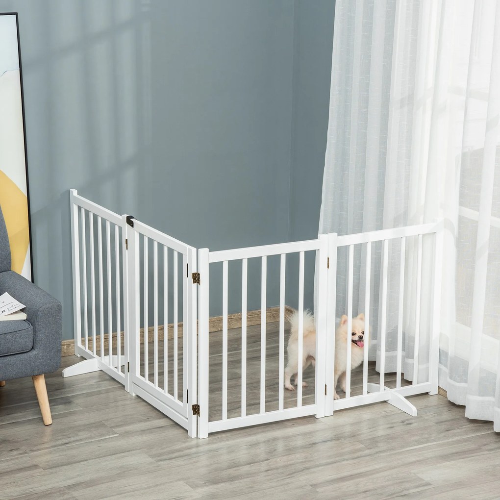 Barreira para Cães Dobrável Barreira para Cães Pequenos e Médios de 4 Painéis com Porta para Escadas e Corredores 237,5x36x80 cm Branco
