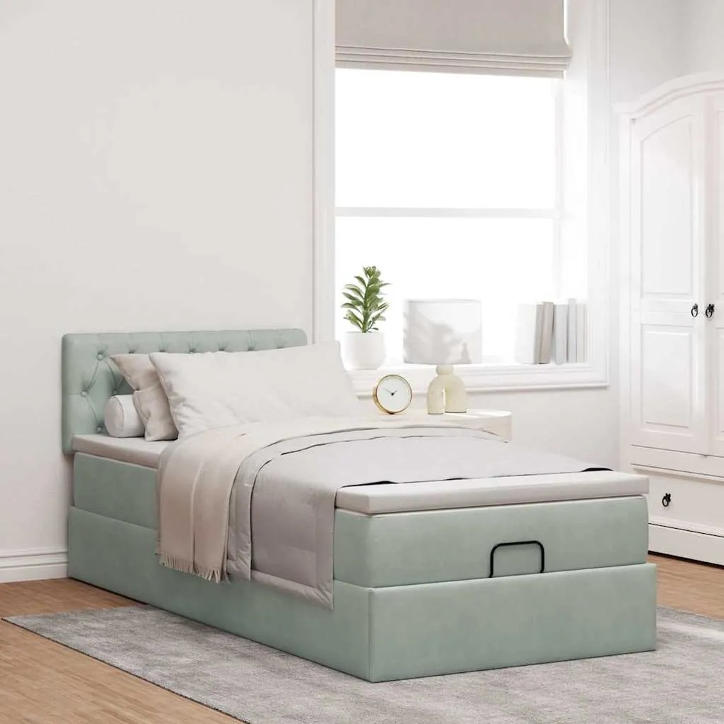 Estrutura cama otomana colchão 80x200 cm veludo cinzento claro