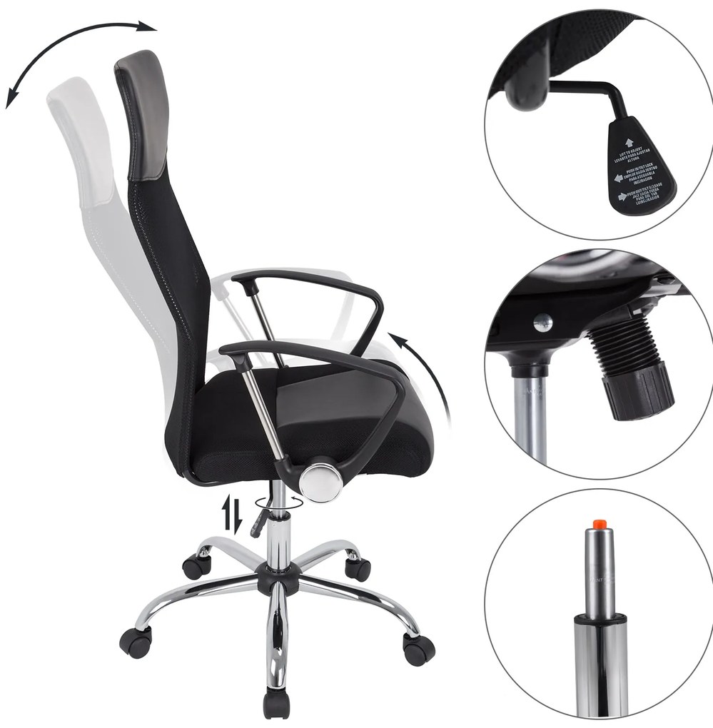 Cadeira de escritório Deluxe com encosto ergonómico 60 x 113-122 cm Preto