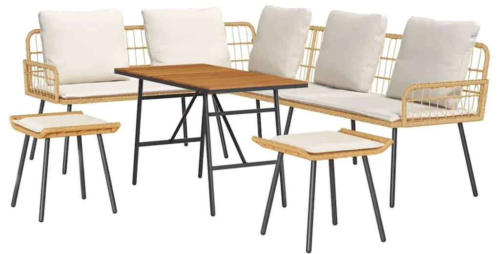 Conjunto de Sofá de Jardim de 4 Peças com Almofadas em Rattan Natural