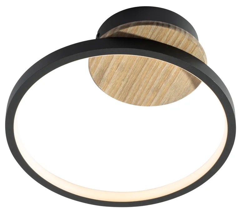 Plafon Moderno Preto com Madeira Incl. LED Regulável em 3 Níveis - Alec Moderno