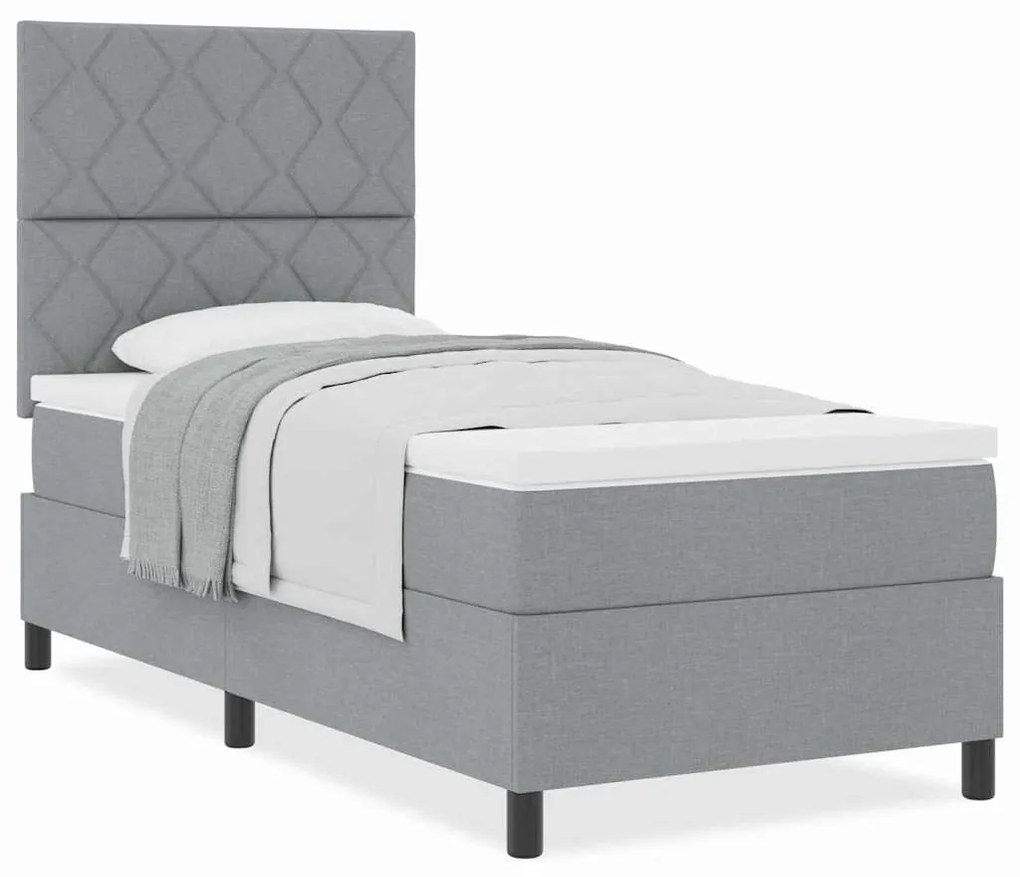 Cama Box Spring com Colchão Cinza Claro Solteiro Tecido