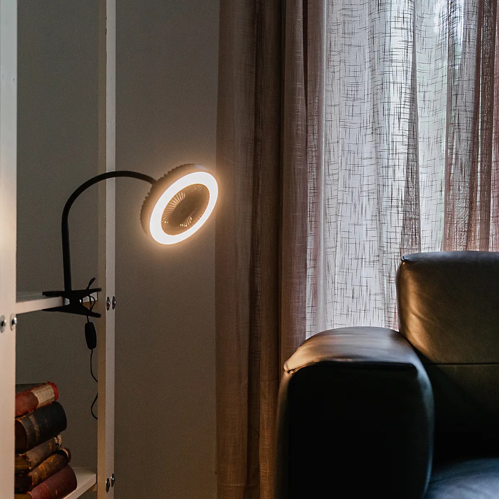 Ventilador de mesa preto com LED 2700K - Dores