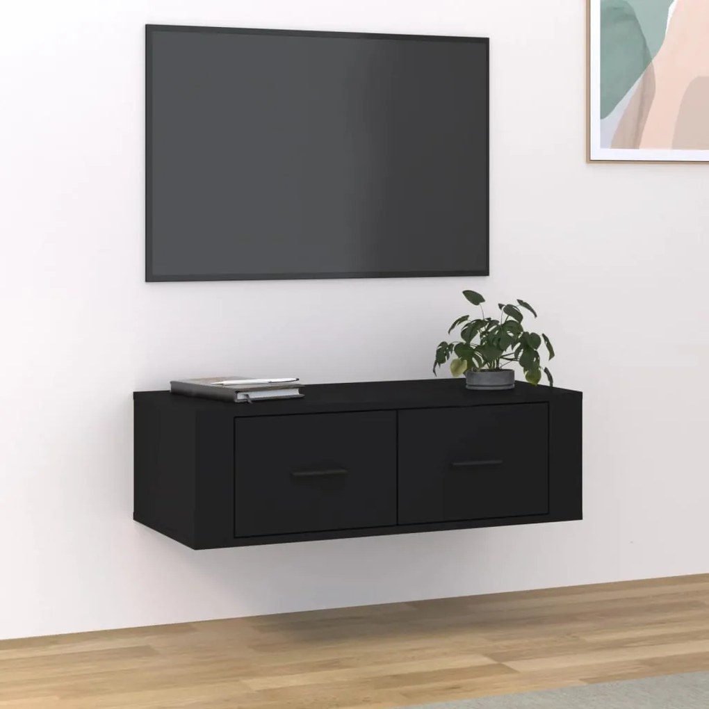 vidaXL Armário de TV suspenso 80x36x25 cm derivados de madeira preto