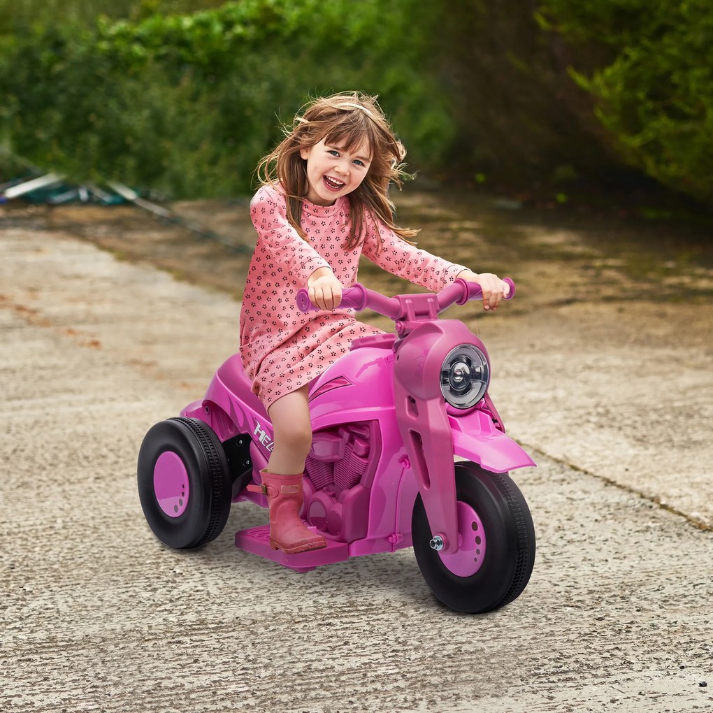Motocicleta elétrica para crianças dos 2 aos 5 anos, 3 rodas, 6 V, 3 km/h, com função de bolhas, efeitos luminosos e sonoros, cor-de-rosa