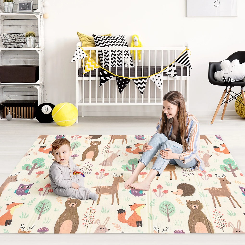 HOMCOM Tapete Infantil Dobrável e Reversível Tapete De Jogos para Bebé Acolchoado 2 Faces Impermeável Antiderrapante Portátil 200x150cm Multicor
