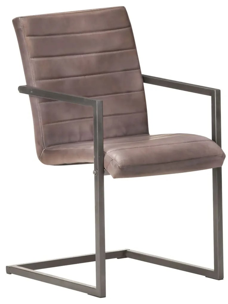 Cadeiras de jantar cantilever 2 pcs couro genuíno castanho