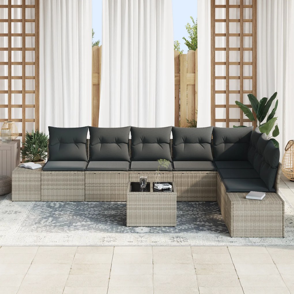 Conjunto de Sofá de Jardim 9 Peças com Almofadas Cinza Claro Rattan Po