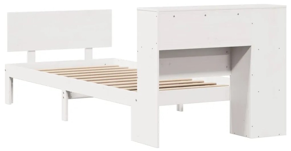 Cama com estante sem colchão 90x200 cm pinho maciço branco