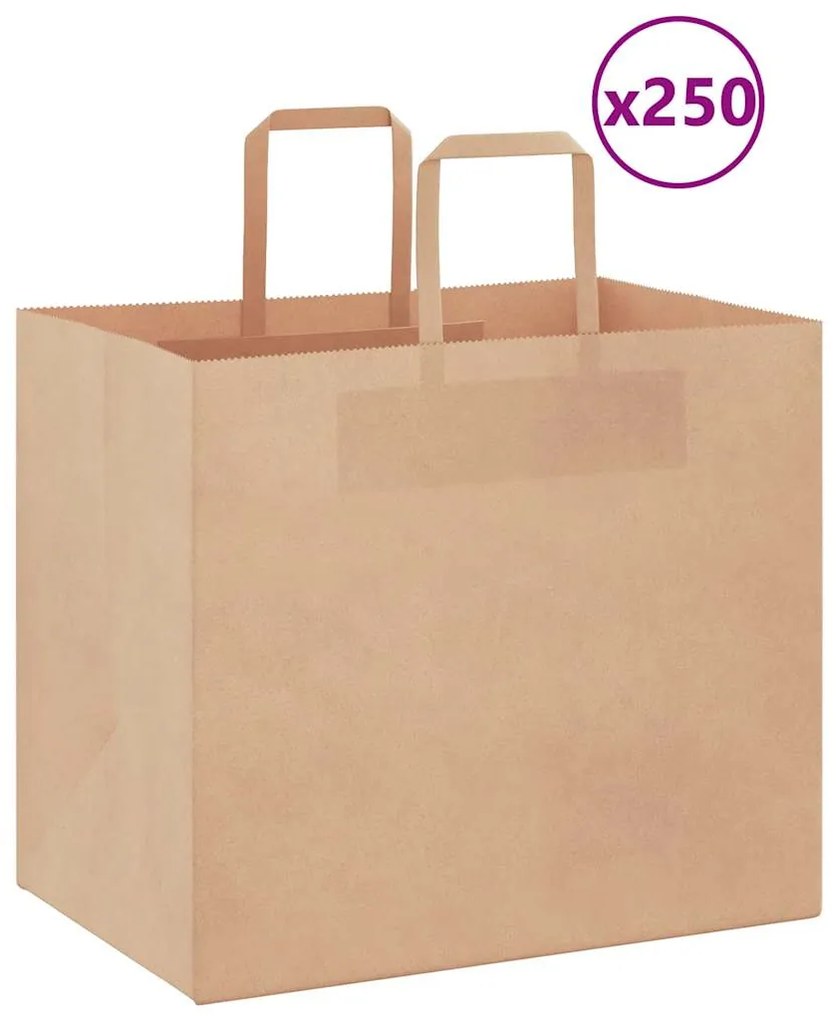 vidaXL Sacos de papel 250 unid com alças castanho 32x22x28 cm