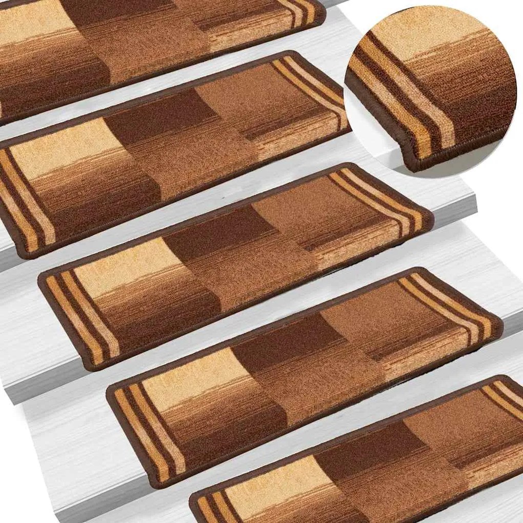 Tapetes de escada autoadesivos 15 pcs 65x21x4 cm castanho