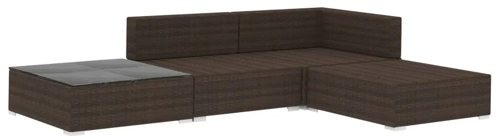 4 pcs conjunto lounge jardim c/ almofadões vime PE castanho