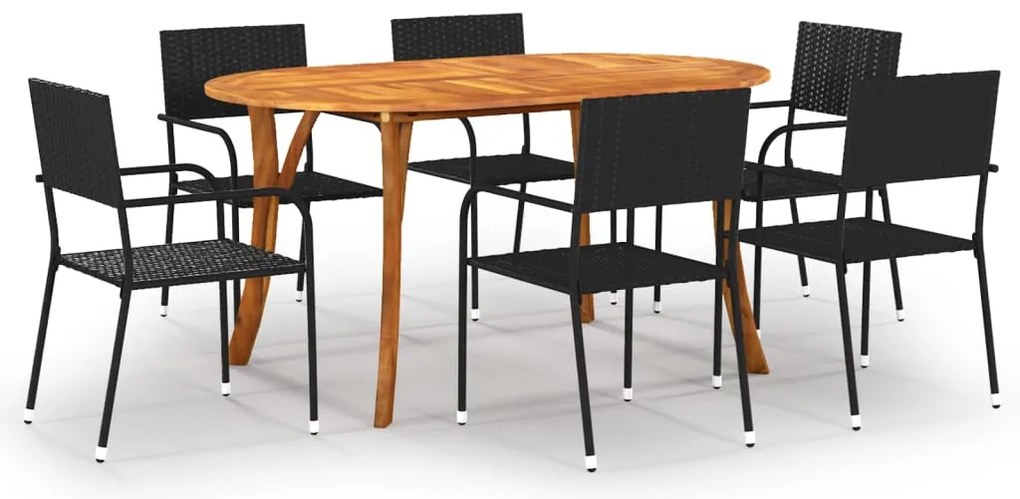 vidaXL 7 pcs conjunto de jantar para jardim preto