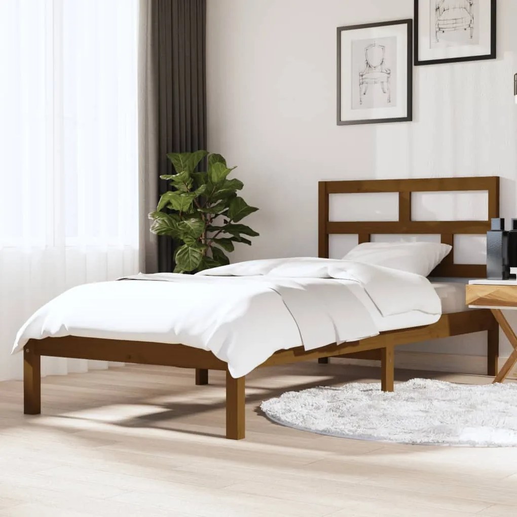 Estrutura cama de solteiro 90x190cm madeira maciça castanho mel