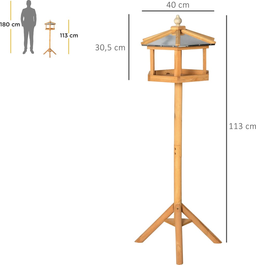 Comedouro para pássaros selvagens com suporte, ninho e bandeja - Estação para pássaros - Abrigo para pássaros em madeira para exterior - 113 cm