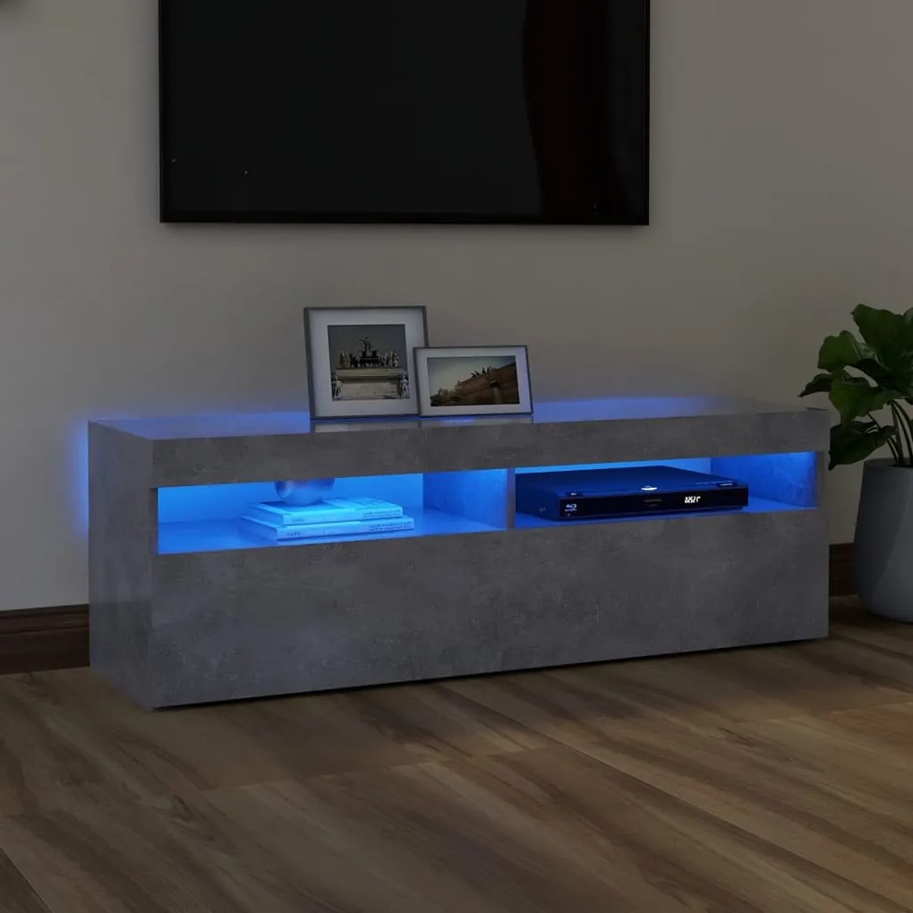 vidaXL Móvel de TV com luzes LED 120x35x40 cm cinzento cimento
