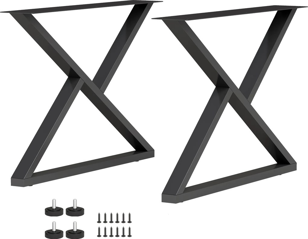 HOMCOM Conjunto 2 Pernas para Mesa em Aço em Forma de X, com 12 Parafusos e 4 Pés Reguláveis, Estilo Industrial, Preto | Aosom Portugal