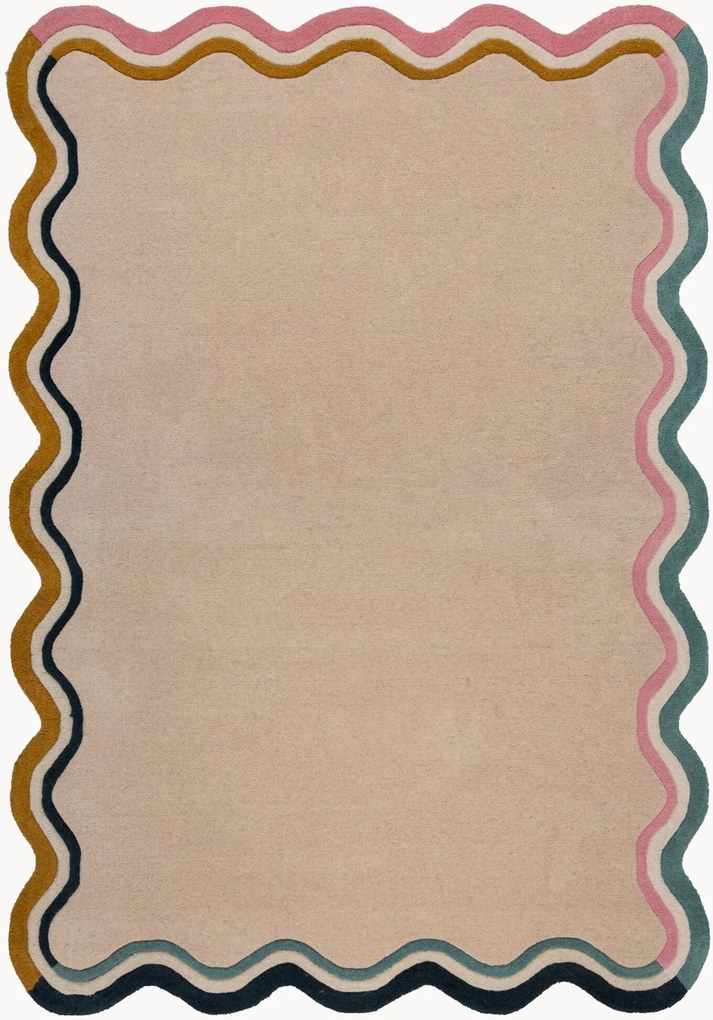 Tapete de lã tufado à mão de pelo curto Leo Scallop Border