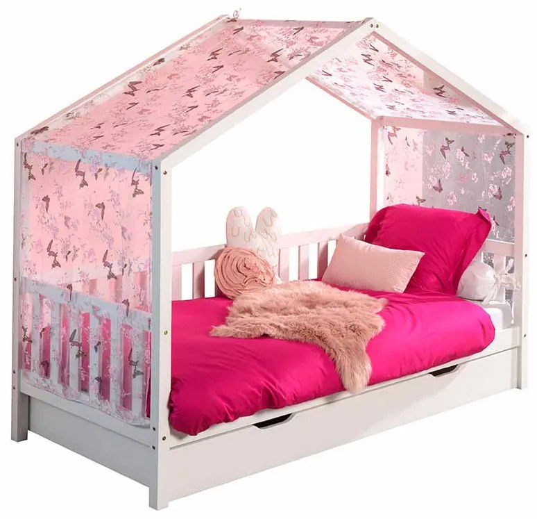 Conjunto Cama infantil de Casa DALLAS Com Ripas 90x200 com gaveta e cortinados Branca