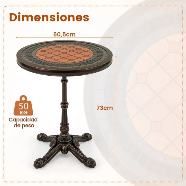 Mesa de jardim em alumínio fundido 60,5 x 60,5 x 73 cm