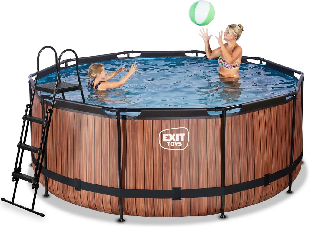 Piscina redonda Wood de 360 x 122 cm com bomba de filtro- castanha