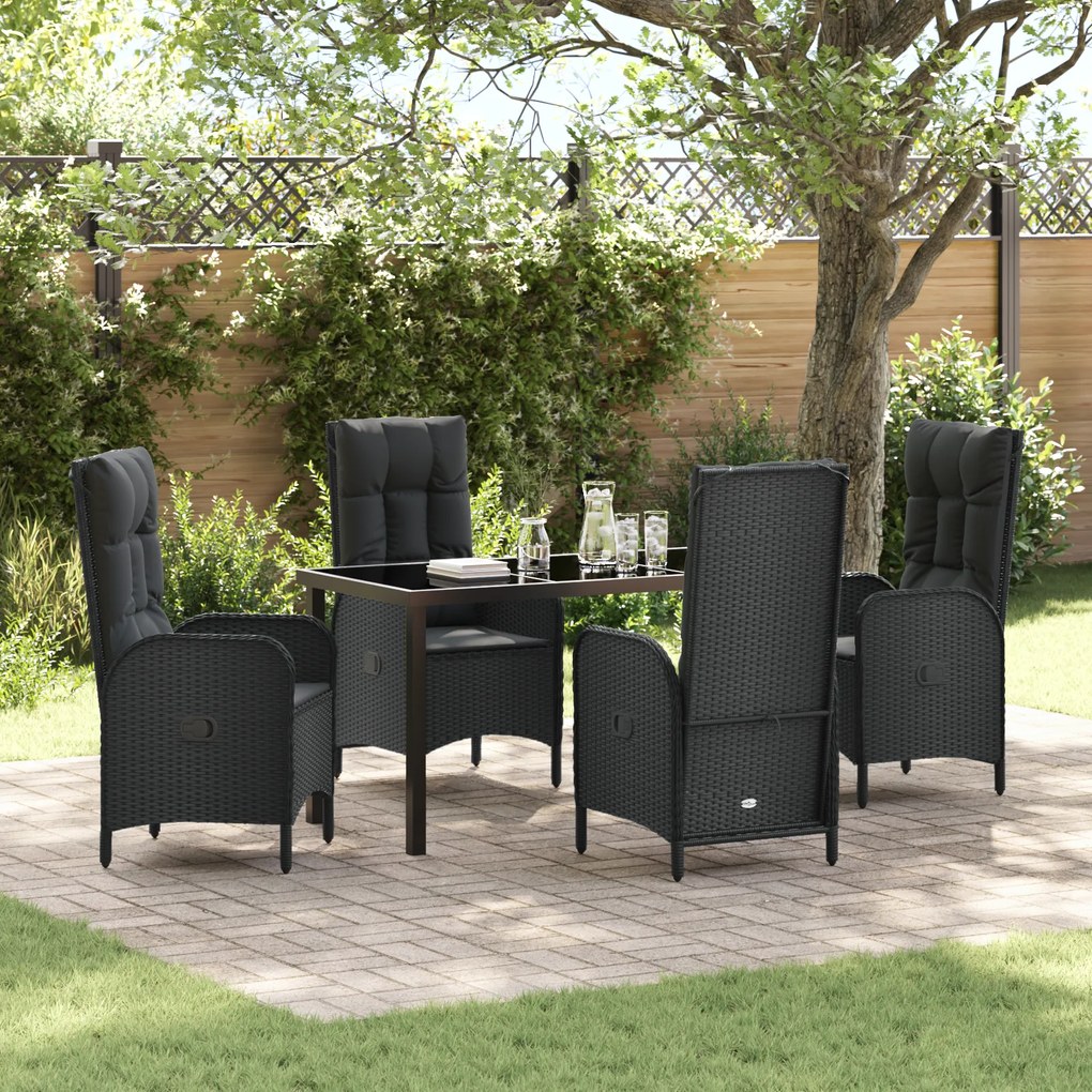 vidaXL Conjunto de Jantar de Jardim de 5 Peças em Vime PE Preto