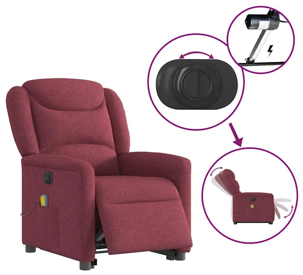 Poltrona elevatória de massagens elétrica tecido vermelho tinto