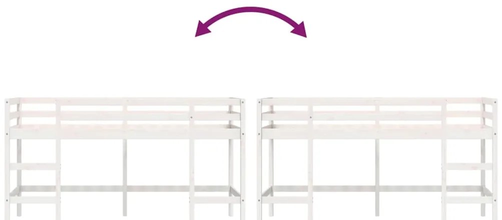 Cama alta p/ criança c/ escada 80x200 cm pinho maciço branco