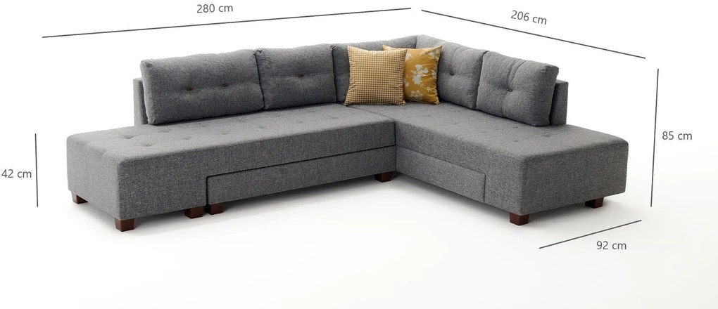 Sofá-Cama de Canto Manama – Cinzento – 280x85x206 cm