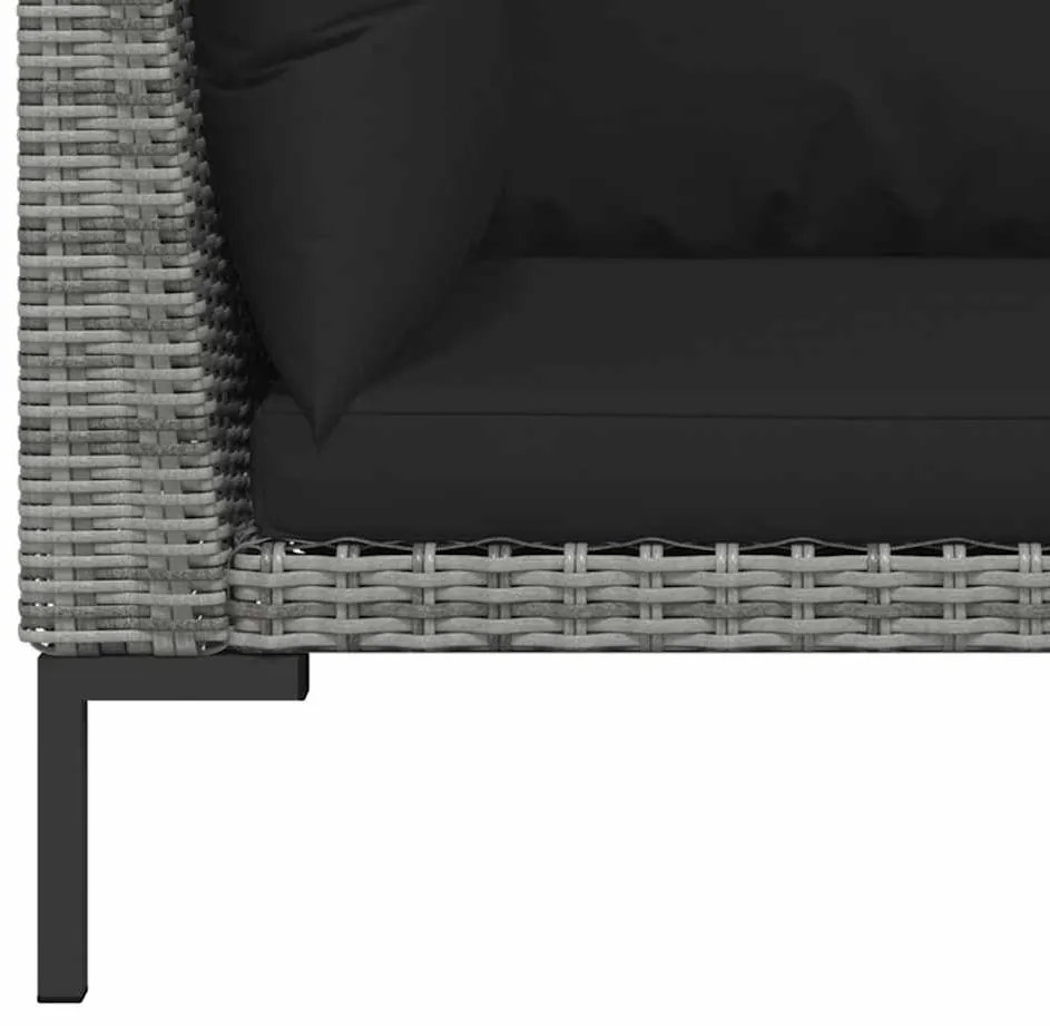 3 pcs conj. lounge jardim vime PE semicircular cinzento-escuro