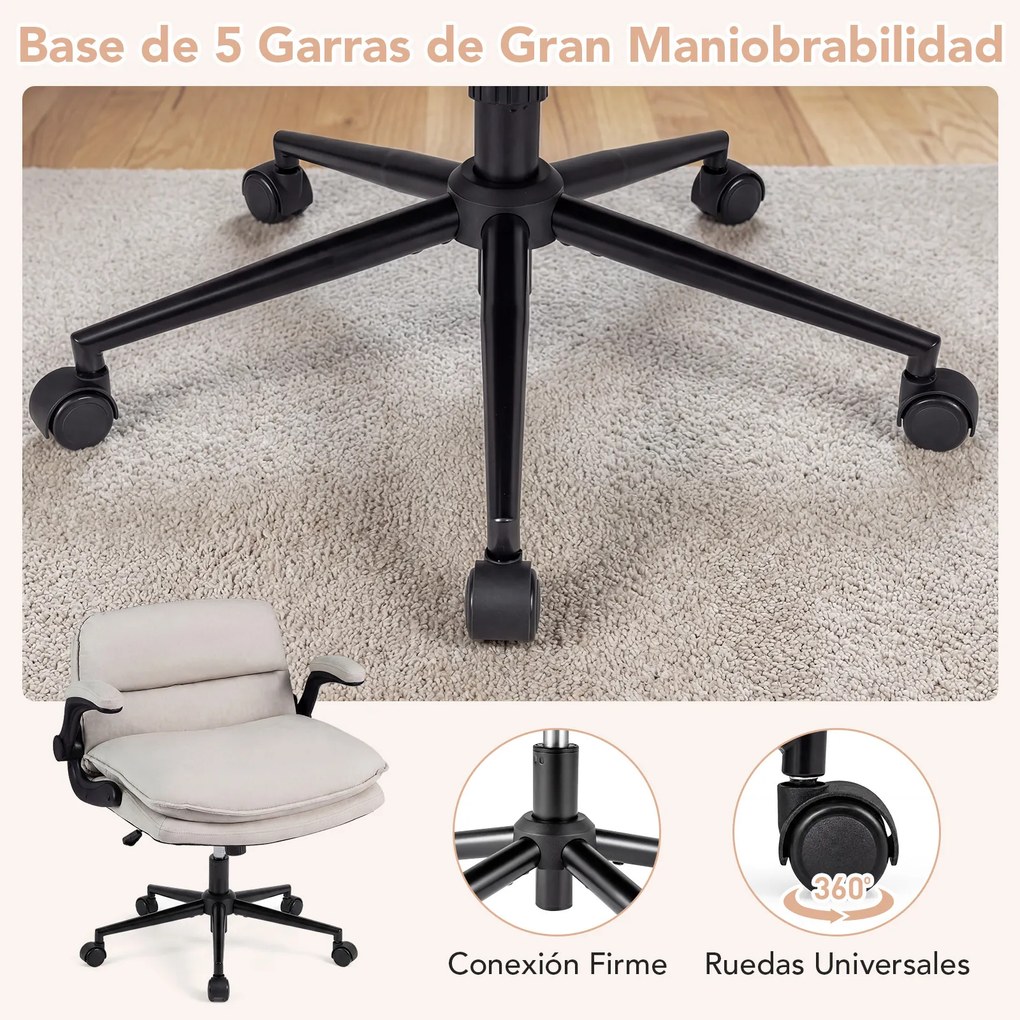 Cadeira de Escritório para se Sentar de Pernas Cruzadas, 78 x 69 x 83-91 cm, Apoios de Braços Rebatíveis, Bege