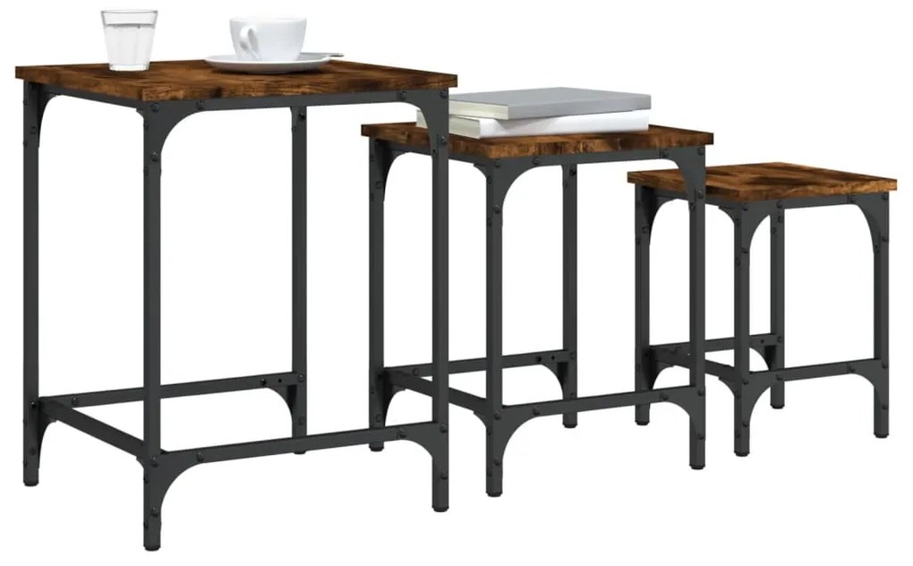 Mesas de centro encastrar 3 pcs deriv. madeira carvalho fumado