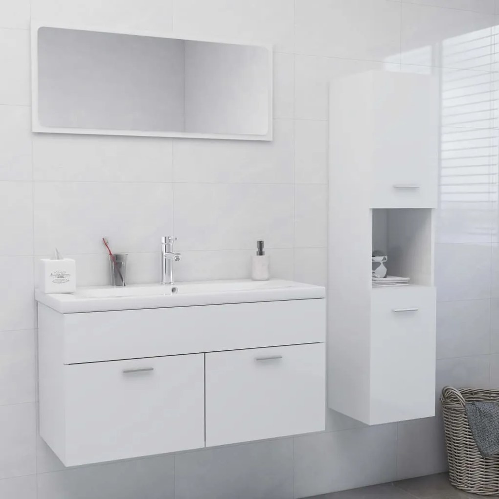 vidaXL Conj. móveis casa de banho derivados madeira branco brilhante