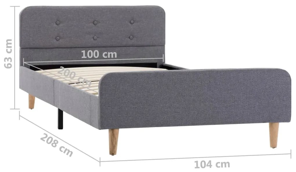 Estrutura de cama em tecido 100x200 cm cinzento-claro