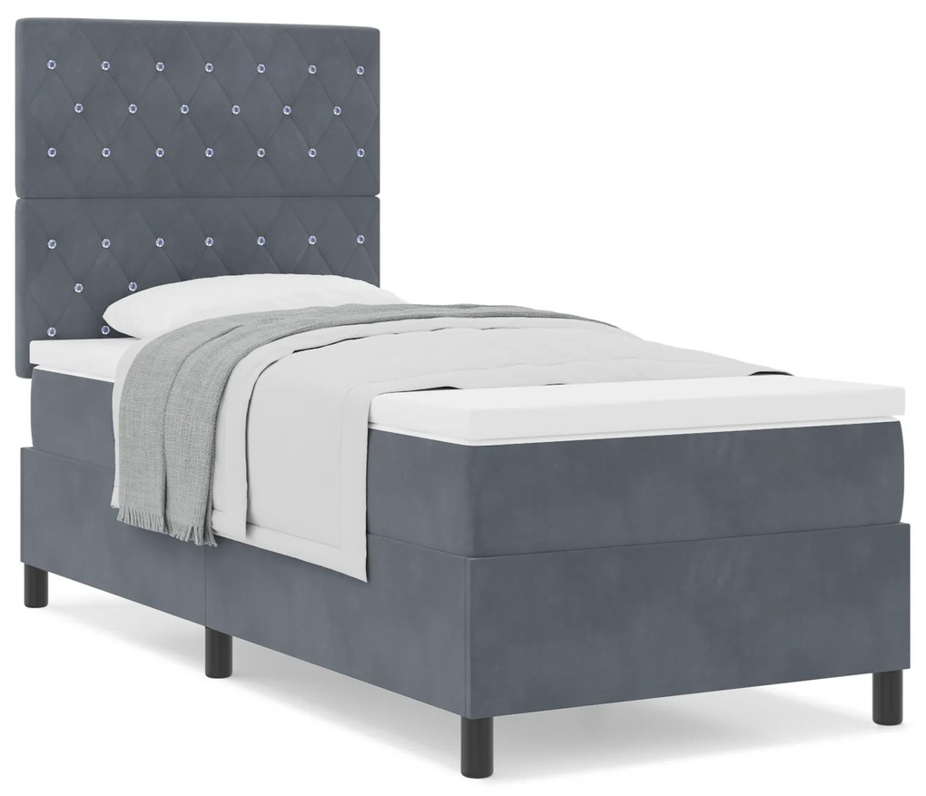 Cama Box Spring com Colchão VidaXL Cinza Escuro 100x200 cm Veludo