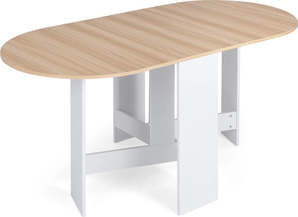 Mesa de Jantar Dobrável, 163 x 80 x 75 cm (CADEIRAS NÃO INCLUIDAS), Superfície Curva, Natural+Branco