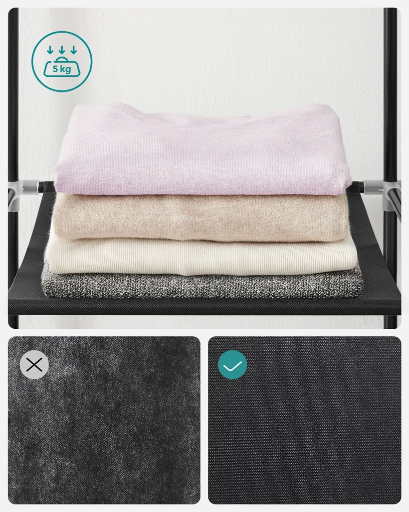 Guarda Roupa em tecido com 3 varões para roupa e 4 bolsos laterais 45 x 130 x 167 cm Preto
